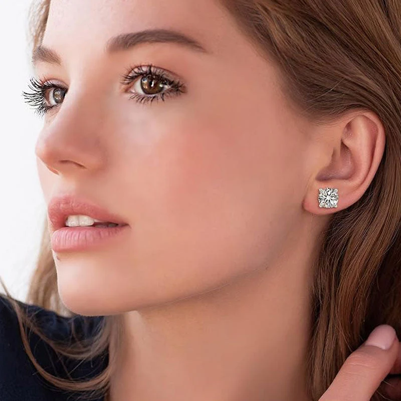 Luminous Sterling Silver Four Prong Basket Moissanite Solitaire Stud Earrings - Image 5