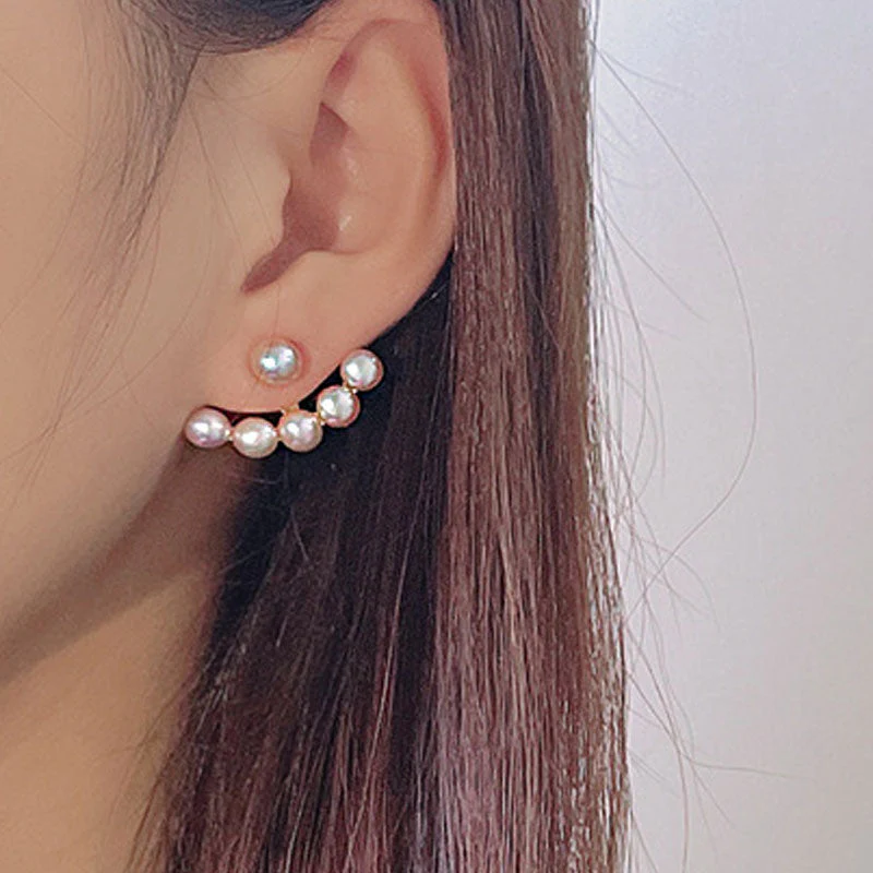 Luster Freshwater Pearl 18K Gold Plated Smile Ear Jacket Earrings - Image 4