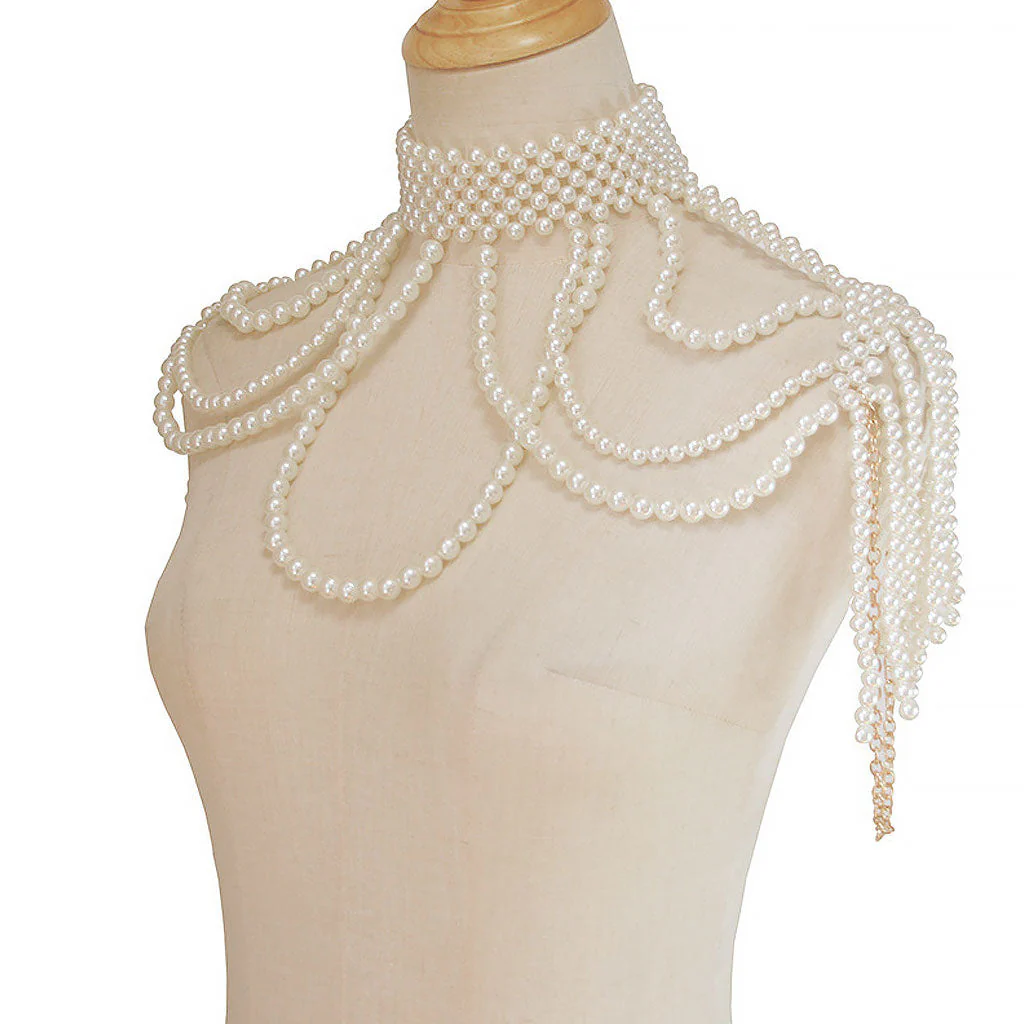 Lustrous Chain Link Layered Imitation Pearl Choker Body Chain - Image 5