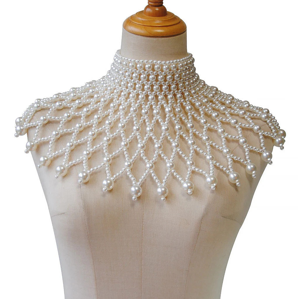 Luxurious Hollow Out Woven Imitation Baroque Pearl Choker Body Chain - Image 4
