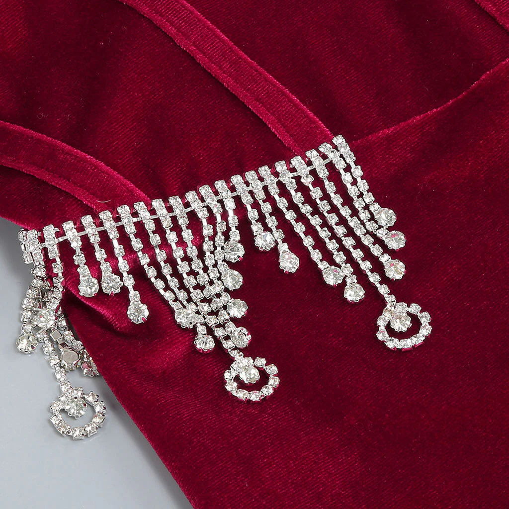 Luxury Crystal Embellished Off The Shoulder Sweetheart Corset Split Maxi Velvet Dress - Image 4