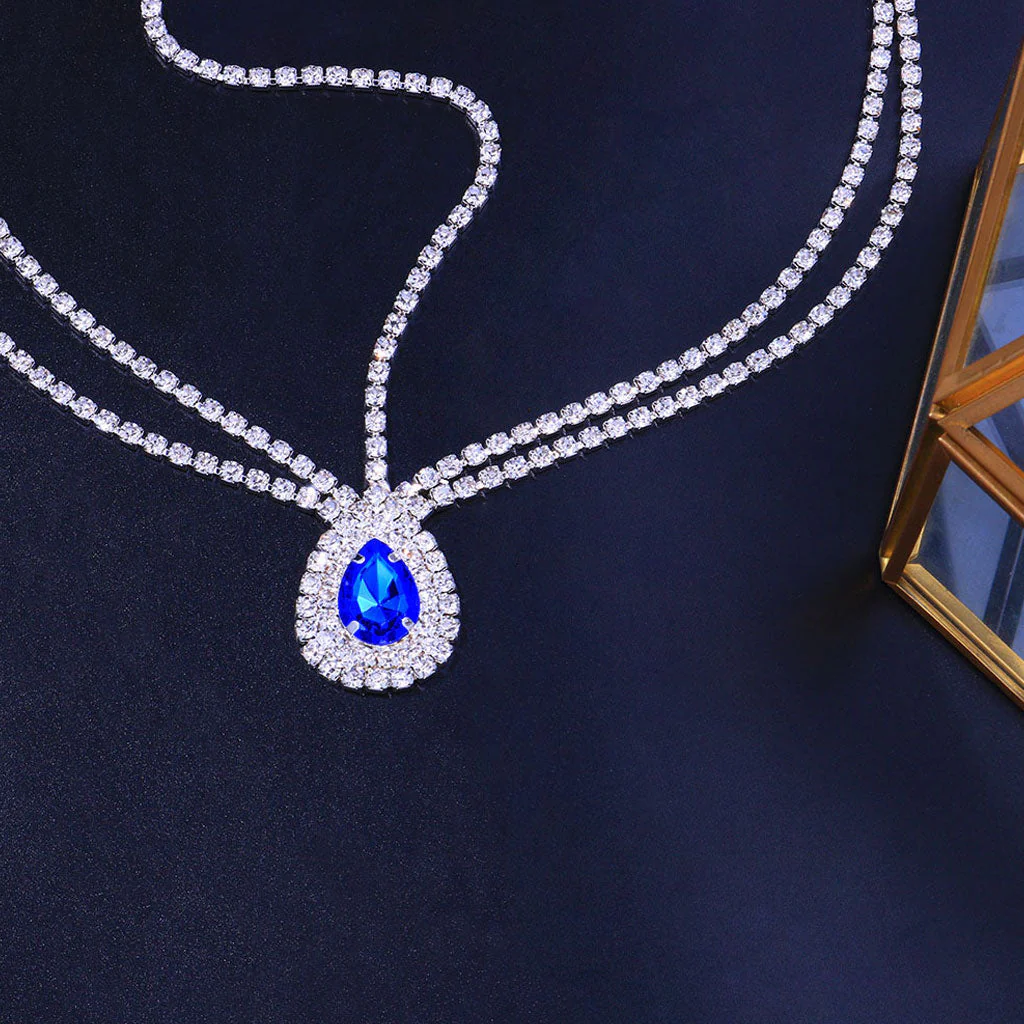 Luxury Gem Detail Crystal Embellished Layered Head Chain - Silver - Image 3