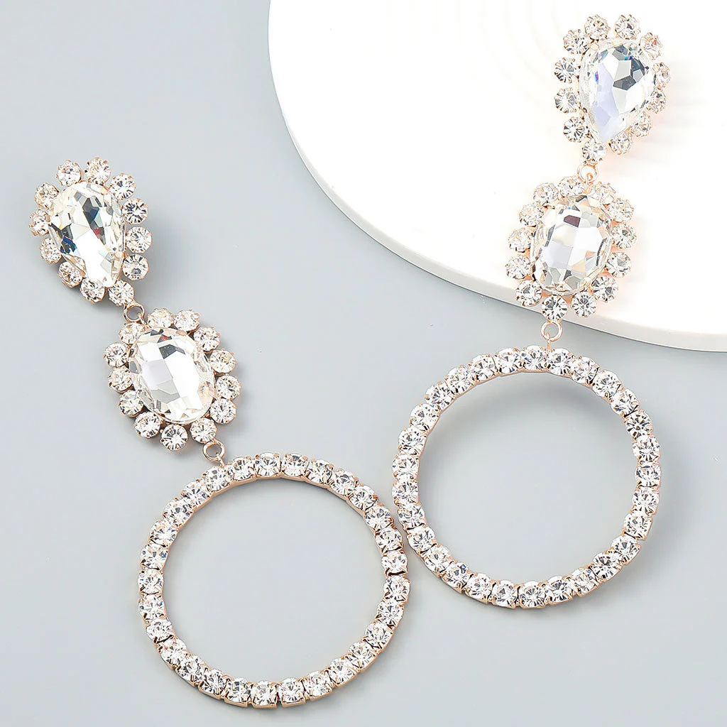 Luxury Gem Detail Crystal Embellished Triple Drop Earrings - Gold - Image 3