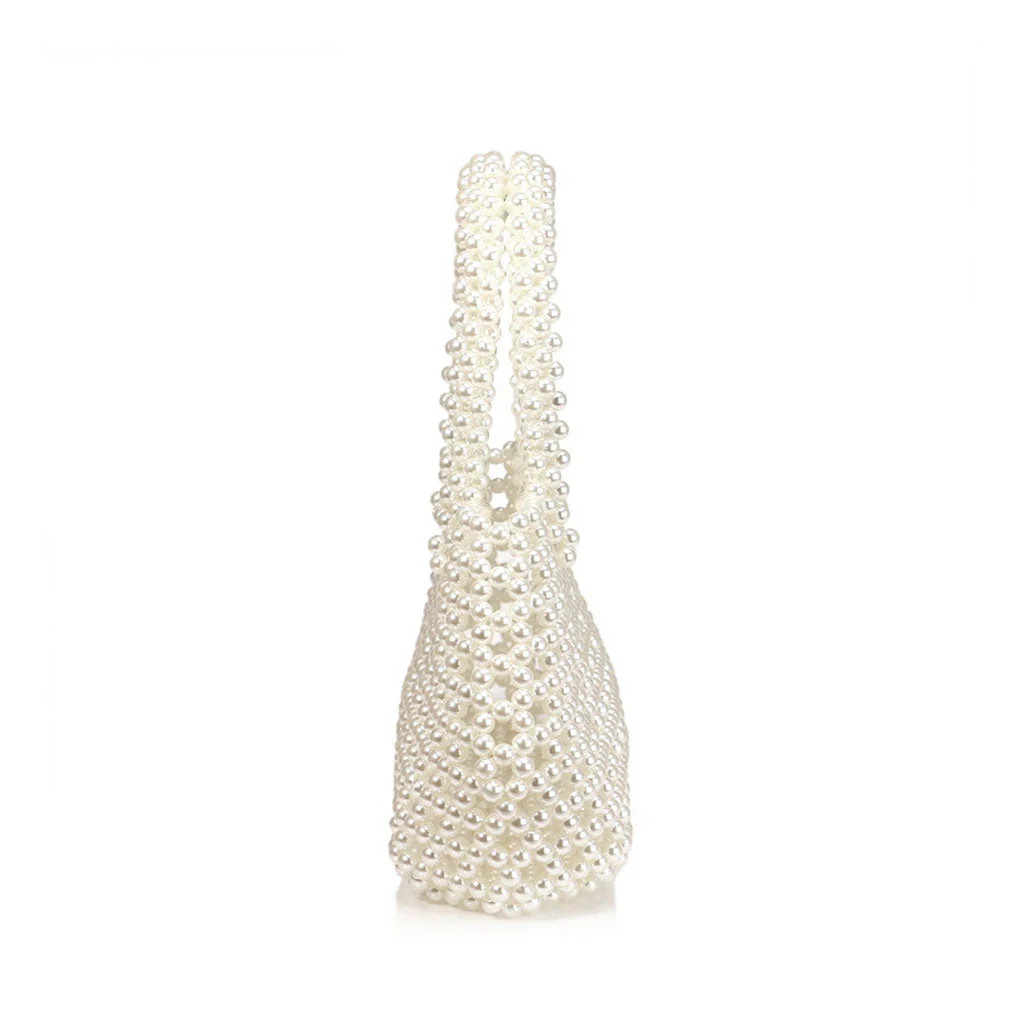 Luxury Geometric Top Handle Pearl Beaded Evening Clutch Bag - White - Image 3