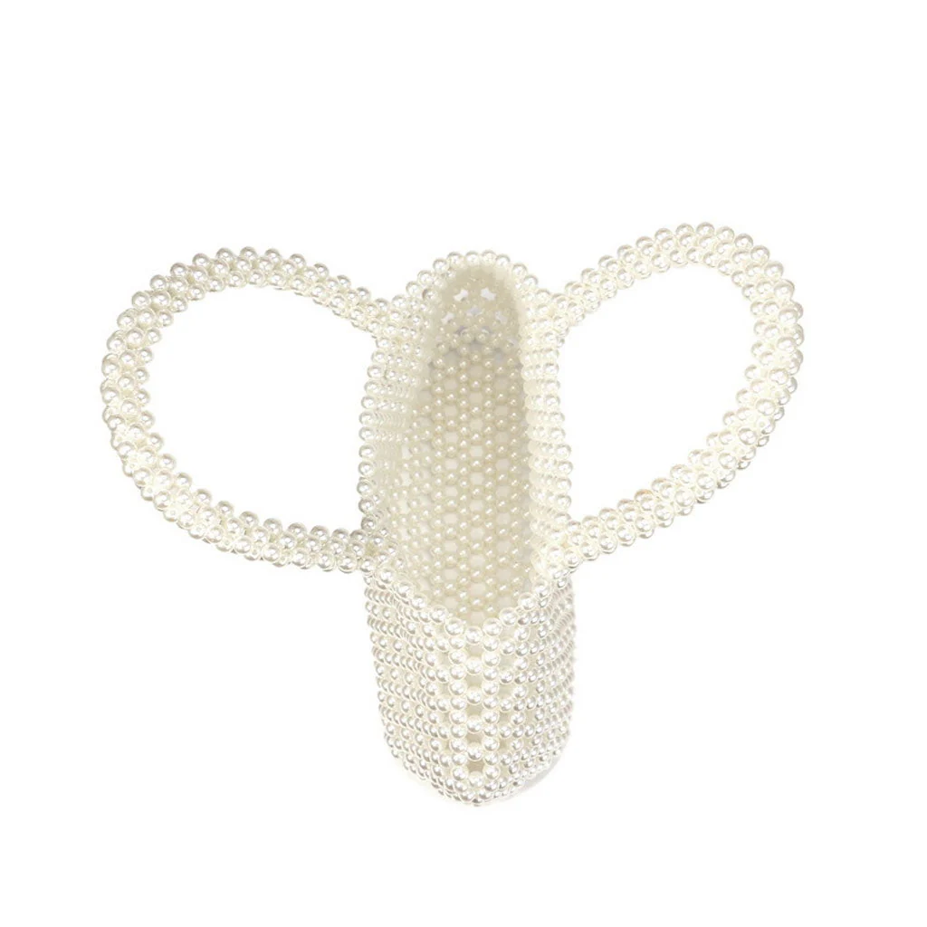 Luxury Geometric Top Handle Pearl Beaded Evening Clutch Bag - White - Image 4
