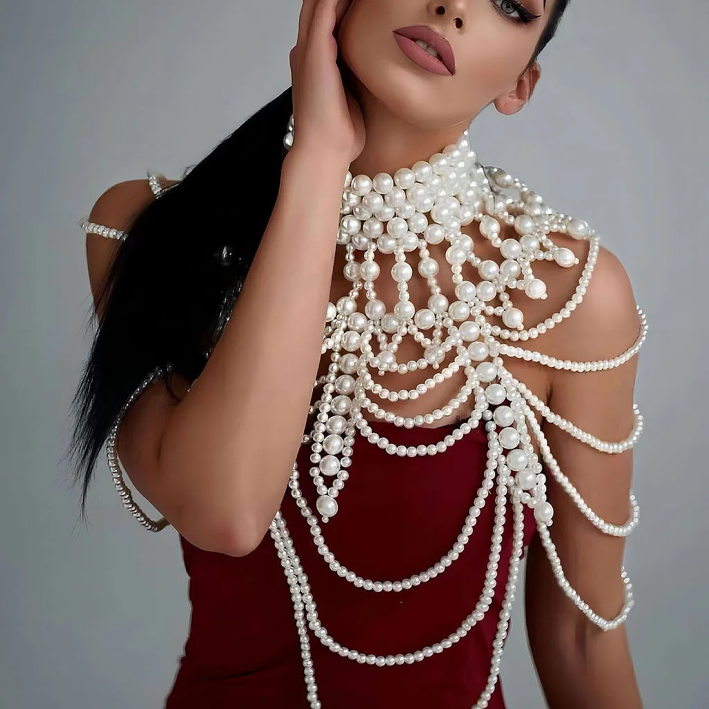 Luxury Handmade Layered Imitation Baroque Pearl Choker Body Chain - Image 5