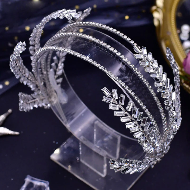 Luxury Leaf Trim Crystal Embellished Layered Headband - Silver - Image 4