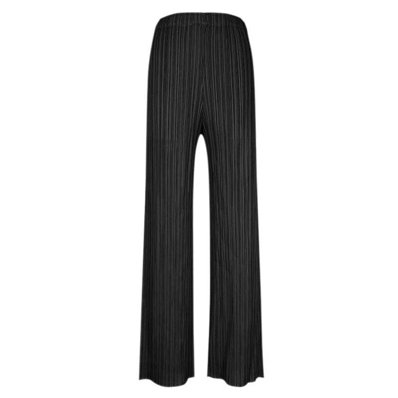 Luxury Solid Color High Waist  Ankle Length Straight Leg Pleated Pants - Image 3