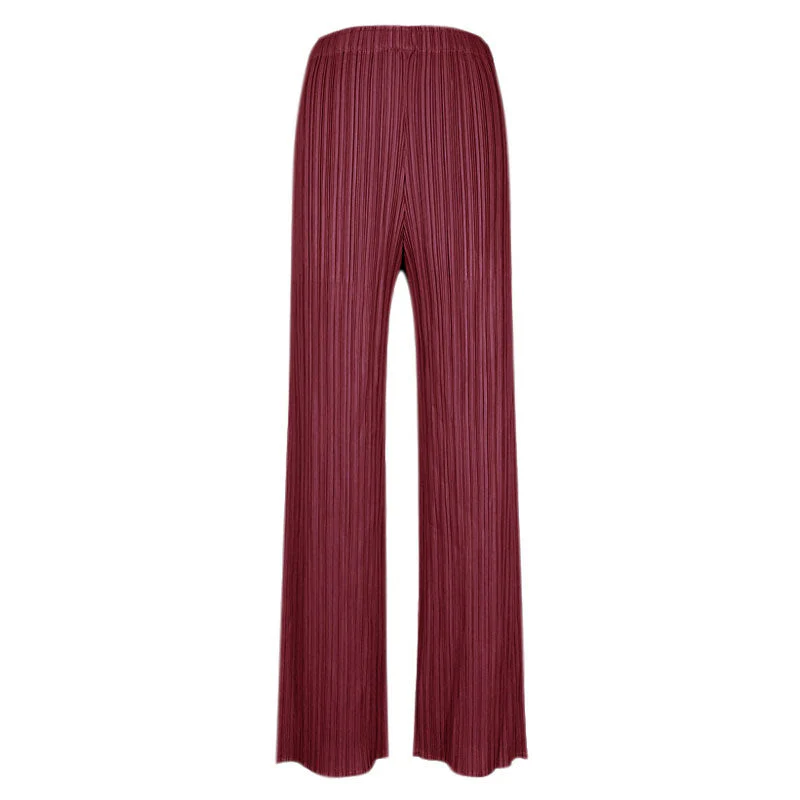 Luxury Solid Color High Waist  Ankle Length Straight Leg Pleated Pants - Image 4