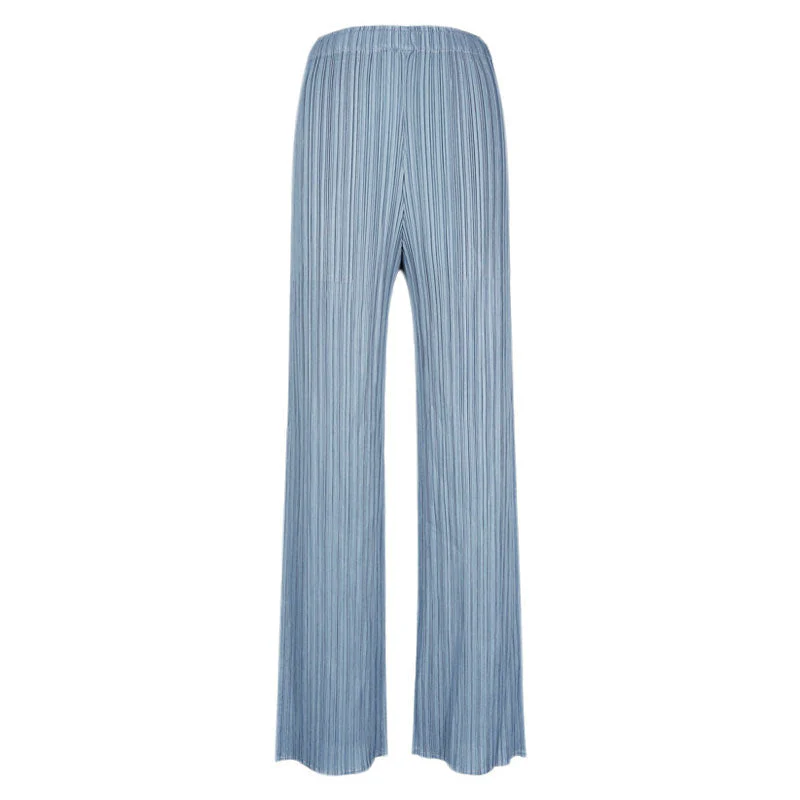 Luxury Solid Color High Waist  Ankle Length Straight Leg Pleated Pants - Image 7