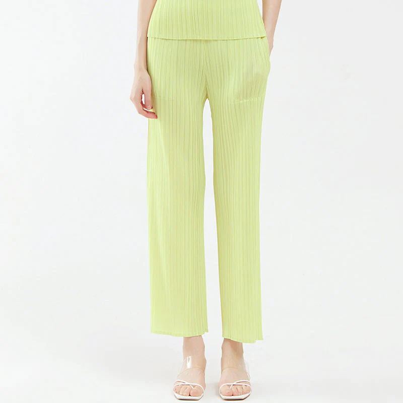 Luxury Solid Color High Waist  Ankle Length Straight Leg Pleated Pants - Image 8