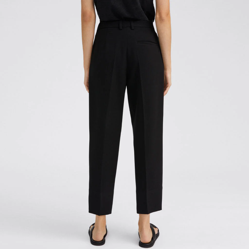 Luxury Solid Color Mid Waist Ankle Length Tailored Pants - Black - Image 2