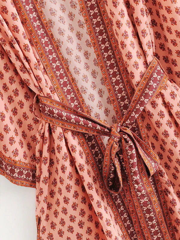 Nightwear Long Kimono Floral Printed Polyester Gown Kimono Robe - Image 4