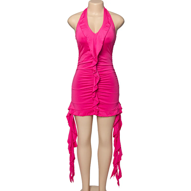 Magenta Ruffle Mini Dress - Image 19