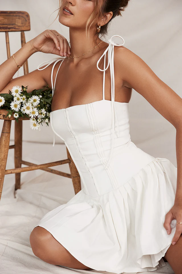 Marcy White Pleated Mini Dress - Image 9