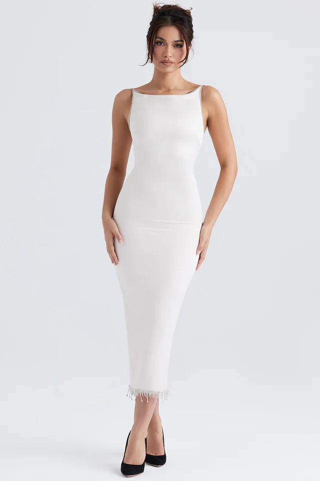 Margiela Ivory Crystal Fringe Midi Dress - Image 7