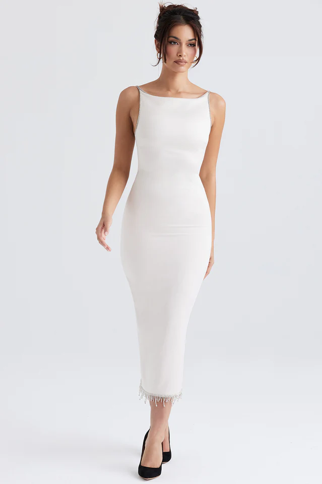 Margiela Ivory Crystal Fringe Midi Dress - Image 8