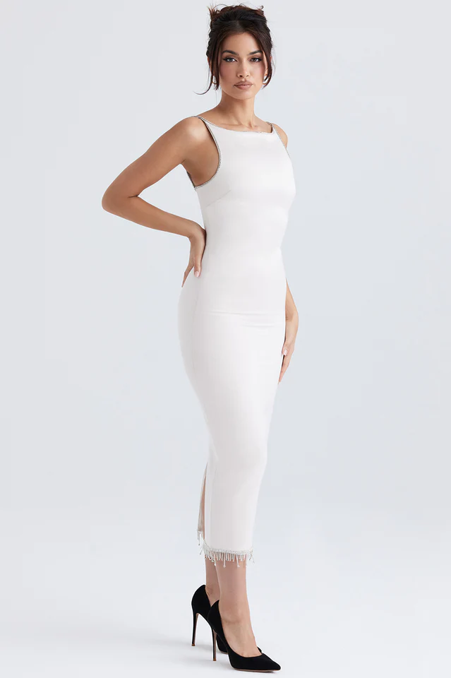 Margiela Ivory Crystal Fringe Midi Dress - Image 9