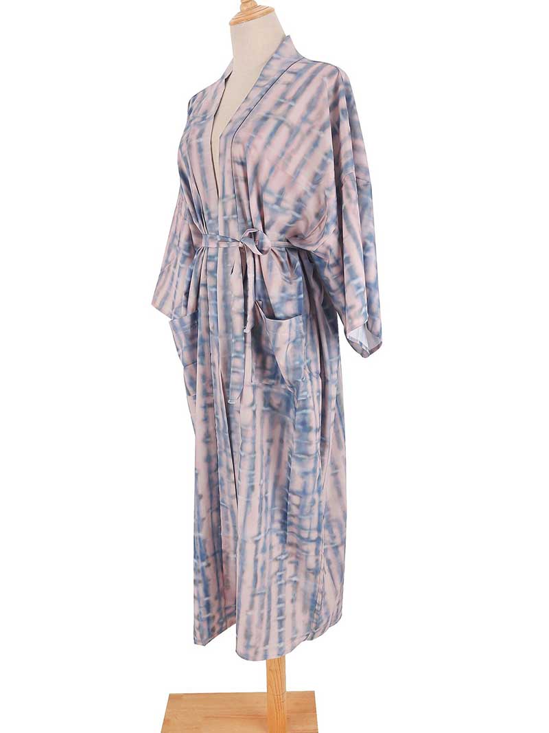 Tie-Dye Print Different Color Rayon Long Length Gown Kimono Duster Robe - Image 18