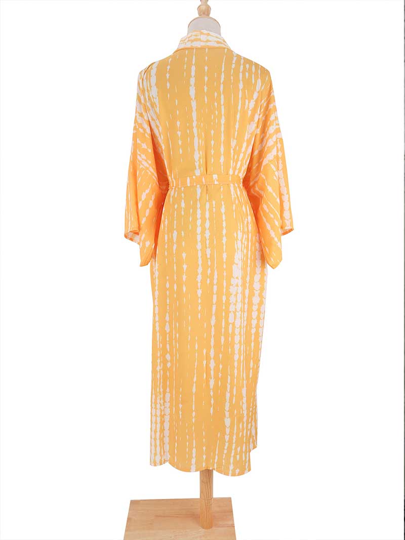 Tie-Dye Print Different Color Rayon Long Length Gown Kimono Duster Robe - Image 5