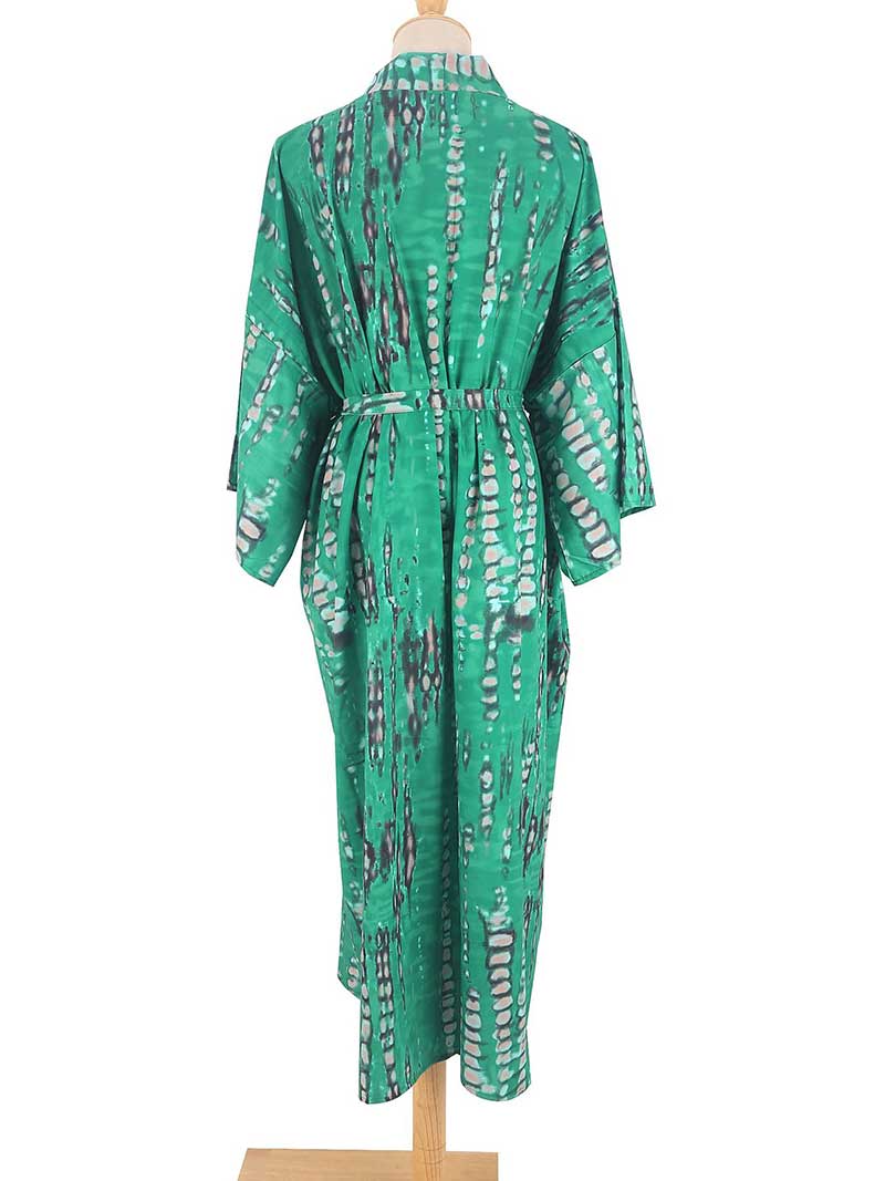 Tie-Dye Print Different Color Rayon Long Length Gown Kimono Duster Robe - Image 6