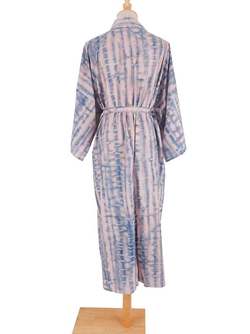 Tie-Dye Print Different Color Rayon Long Length Gown Kimono Duster Robe - Image 7