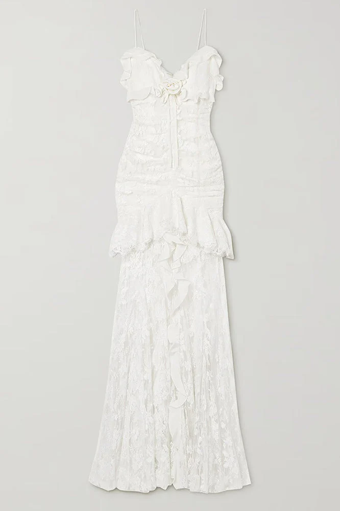 Maxi Dress with Ruffles - White