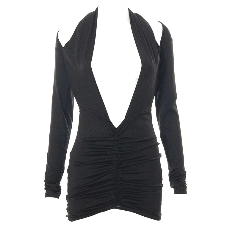 CHICHIRO DEEP NECK Black Mini Dress - Image 6