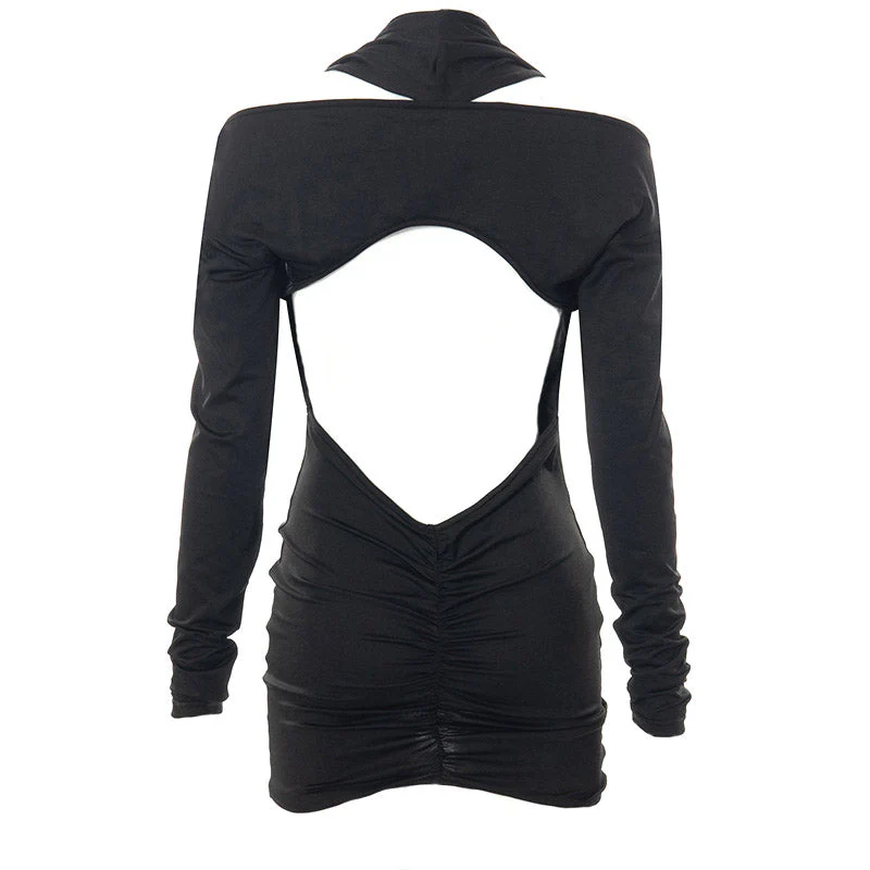 CHICHIRO DEEP NECK Black Mini Dress - Image 7