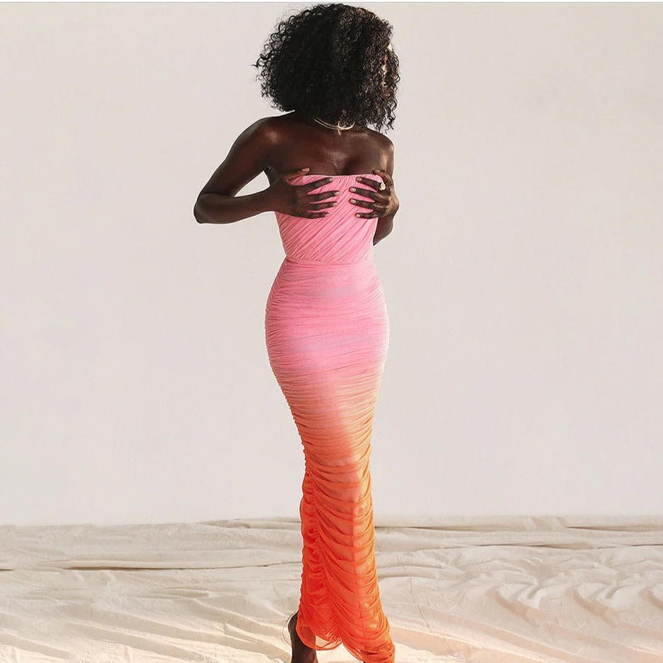ASHY GRADIENT PINK ORANGE BODYCON MAXI Dress - Image 6