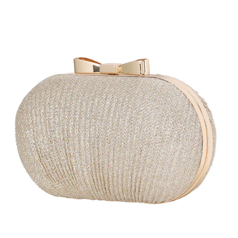 Metallic Bowknot Trim Ruched Evening Mini Clutch Bag - Gold - Image 2