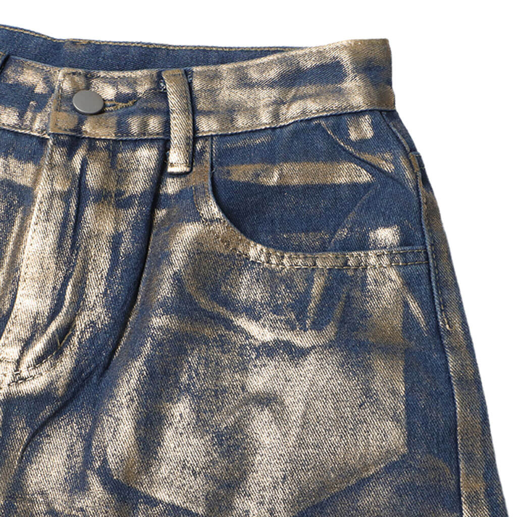 Metallic Foil Ombre High Waist Pocket Wide Leg Baggy Boyfriend Jeans - Image 5