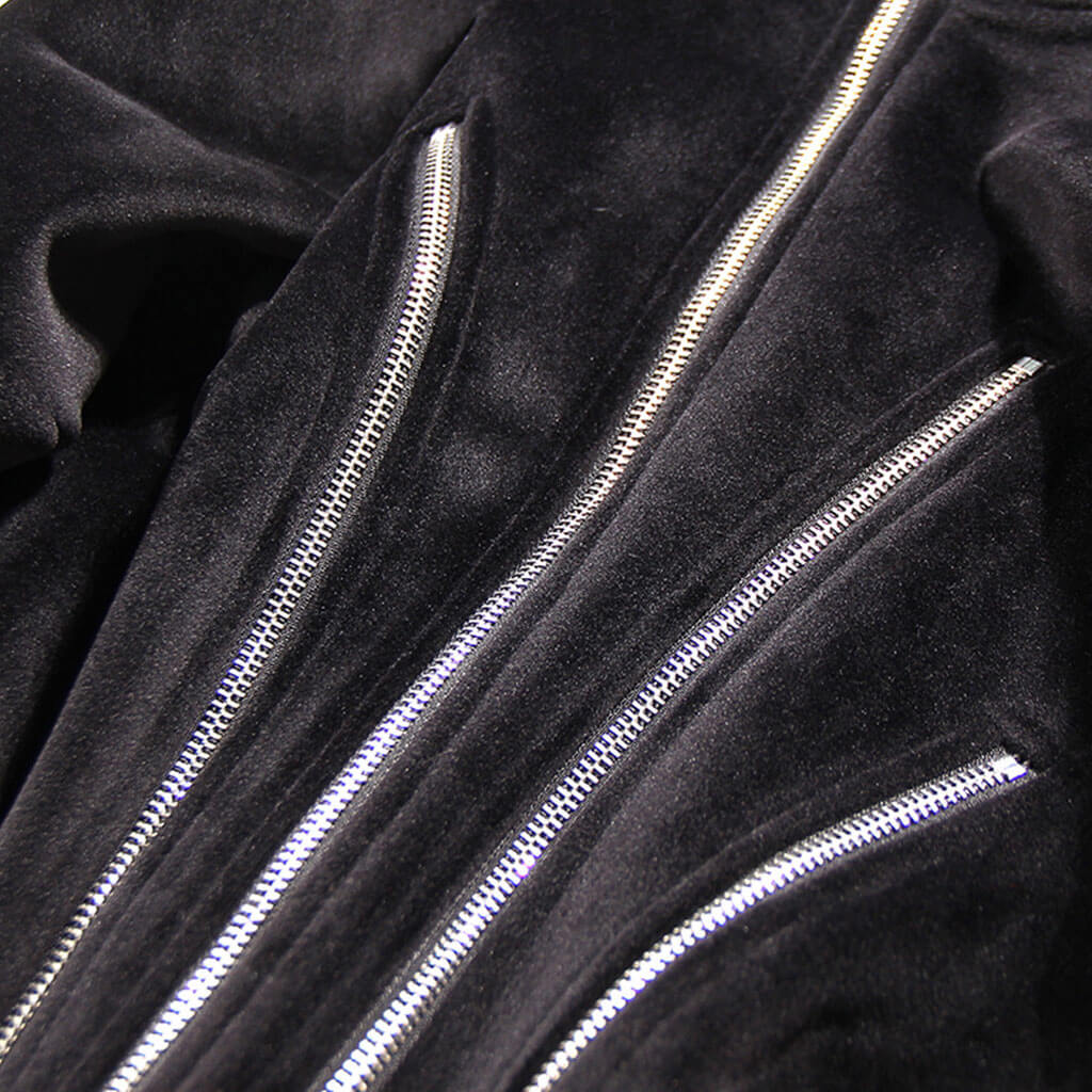 Metallic Multiple Zip Detail Long Sleeve Banded Crop Velvet Hoodie - Image 3