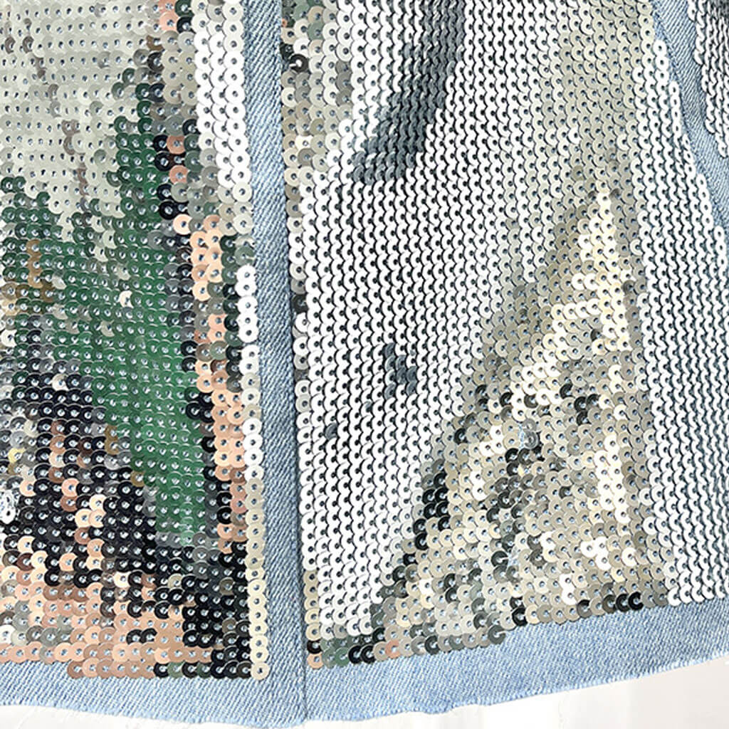 Metallic Sequin Embellished Sleeveless Denim Bustier Crop Top - Image 4