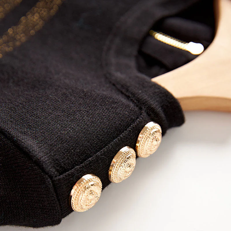 Metallic Striped Button Detail Long Sleeve Bandage Knit Bodycon Mini Party Dress - Image 3