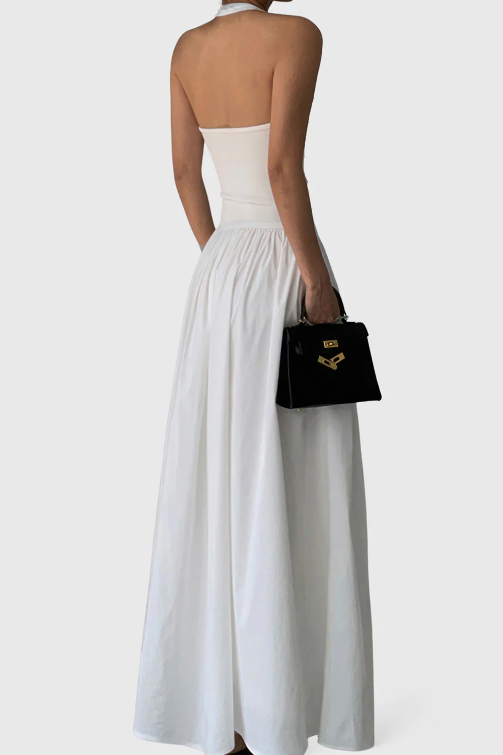 Midi Dress with Halter Neck - White - Image 3