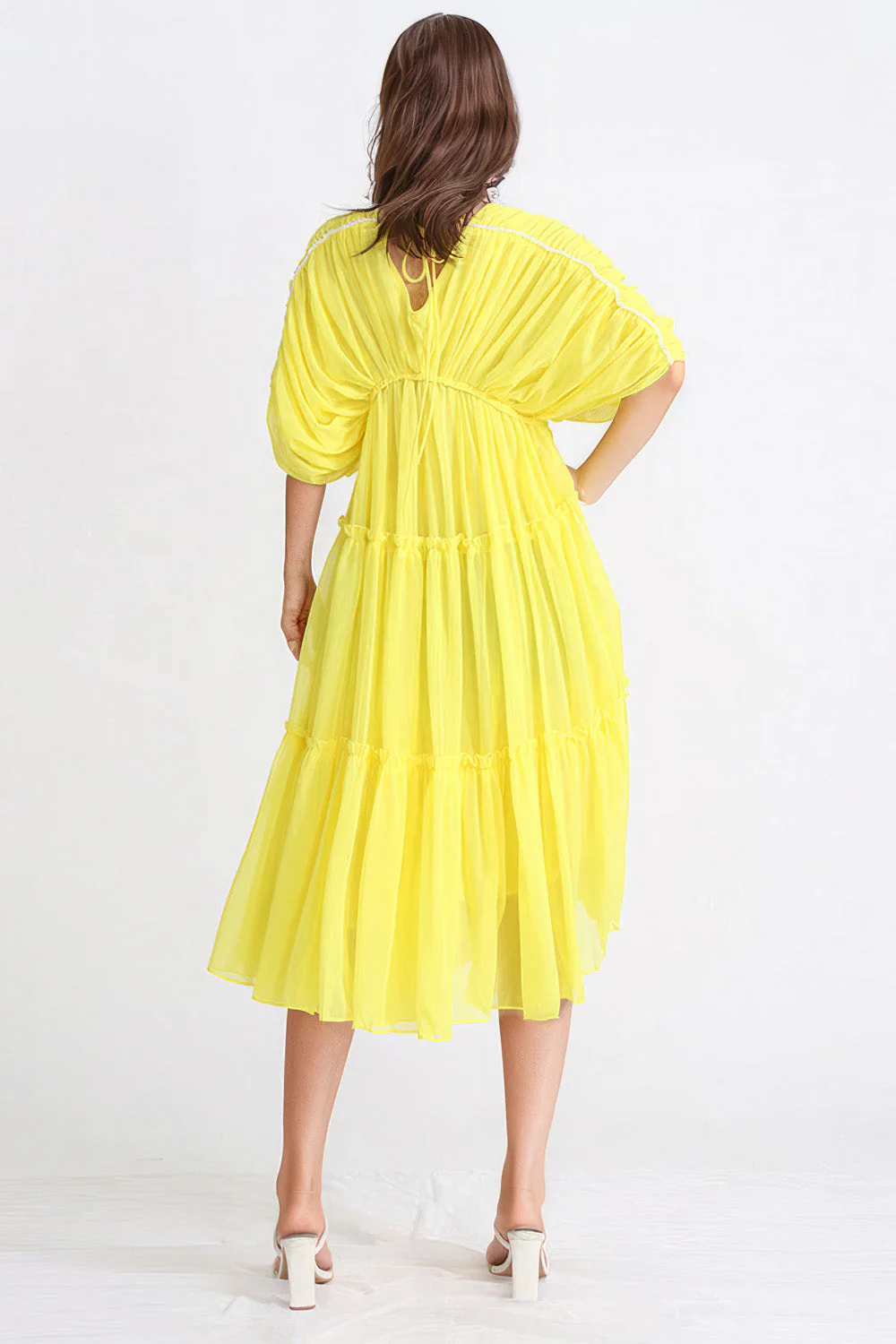 Midi Dress with Wing Sleeves - YelLow