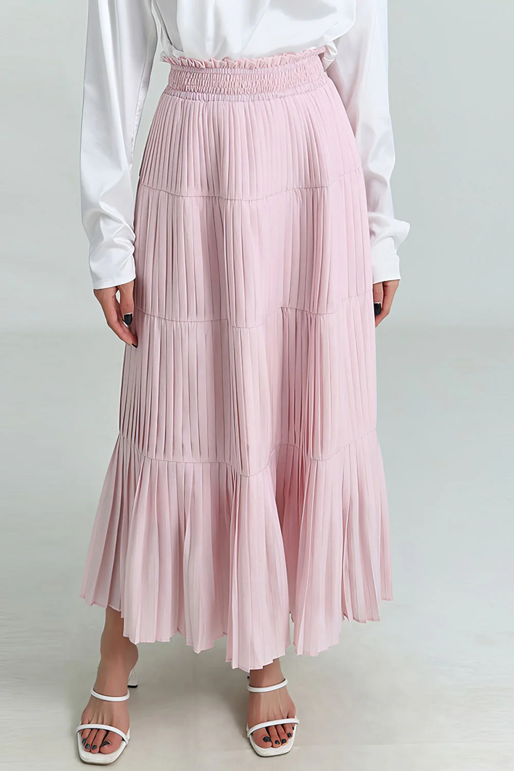 Midi Skirt with Elastic Waist - Pink - Image 2