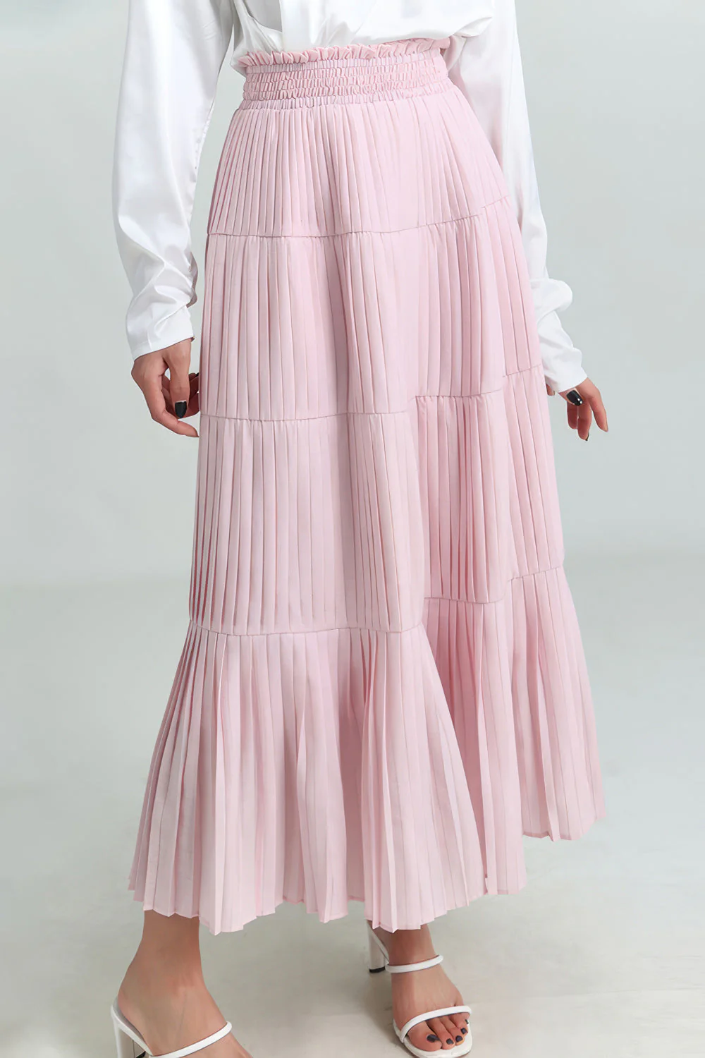 Midi Skirt with Elastic Waist - Pink - Image 4