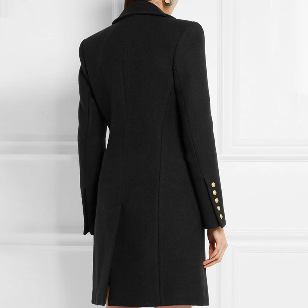 Military Notched Lapel Pocketed Double Breasted Long Sleeve Tailored Trench Coat - Image 3