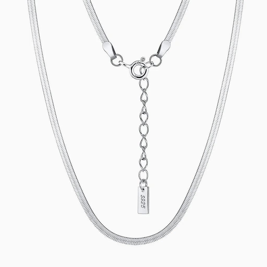 Minimalist Sided Snake Pure Sterling Silver 1.8MM Flat Chain NeckLace