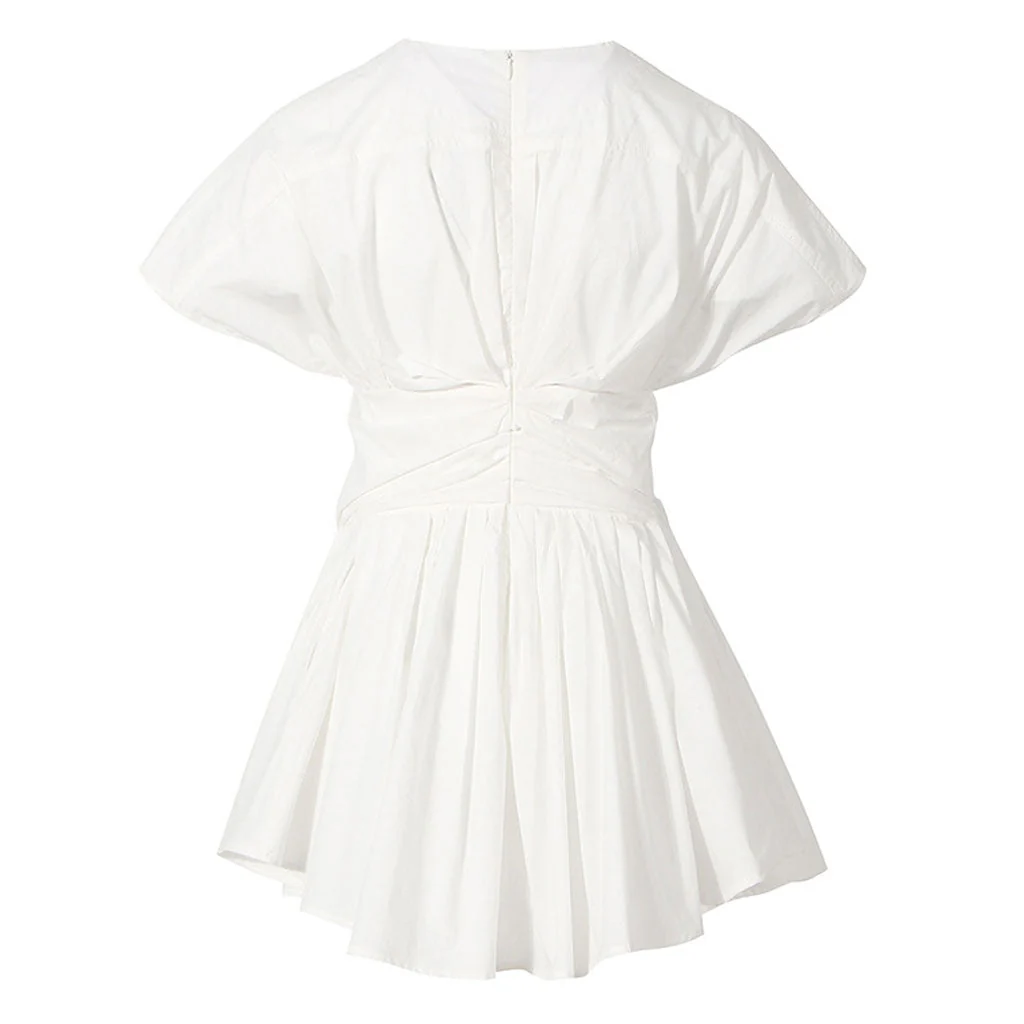 Minimalist Solid Color Round Neck Short Sleeve A Line Mini Dress - Image 2