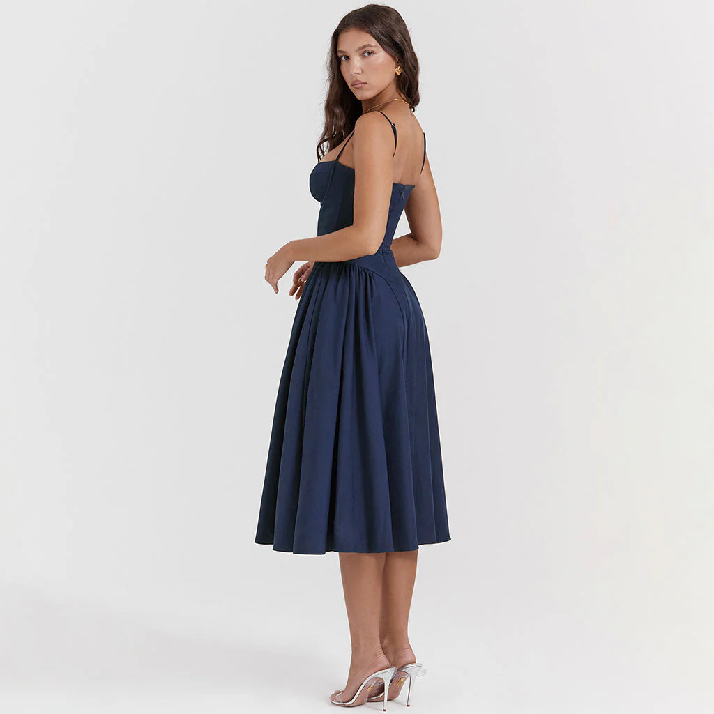 Minimalist Solid Sweetheart Neck Drop Waist Fit and Flare Midi Cami SunDress - Image 7