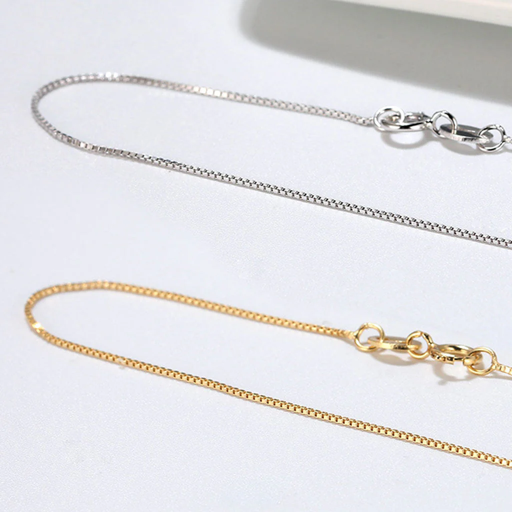 Minimalist Style Pure Sterling Silver 0.6MM Polished Box Chain NeckLace - Image 5