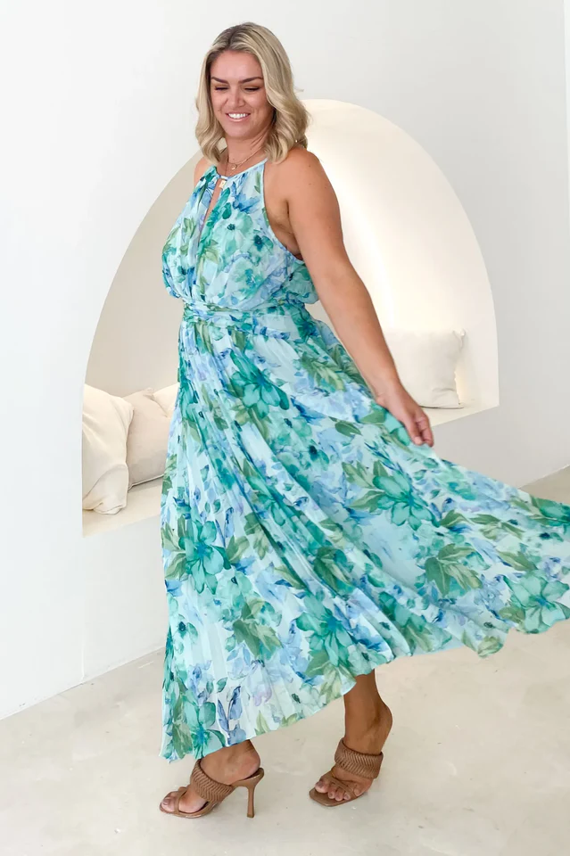 Mint Floral Sleeveless Midi Dress - Image 2