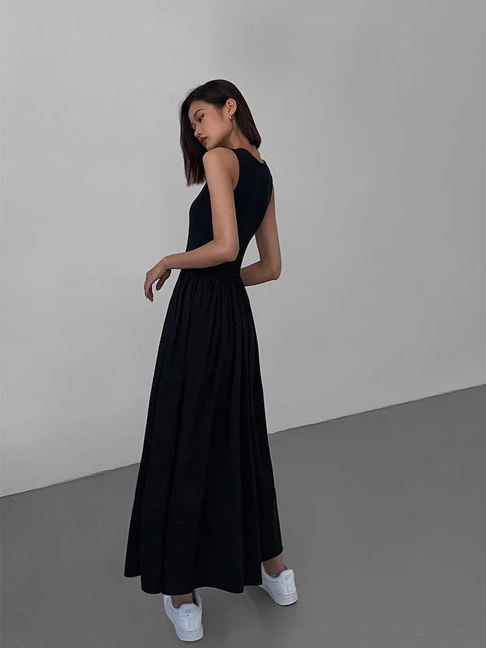 Mixed Media Long Dress(Pockets Design) - Image 3