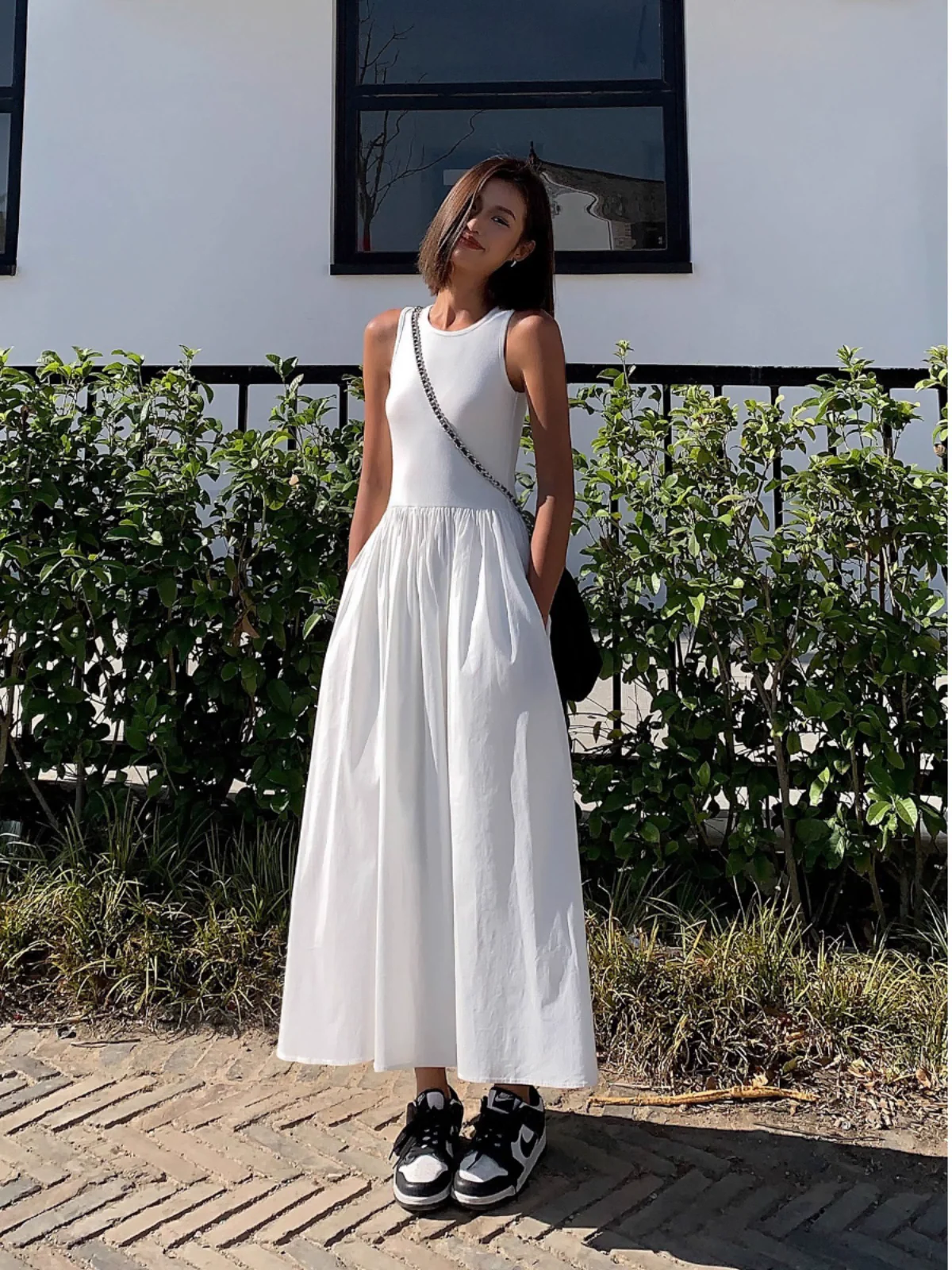 Mixed Media Long Dress(Pockets Design) - Image 4