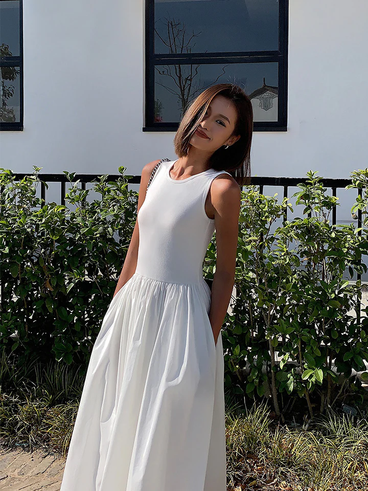 Mixed Media Long Dress(Pockets Design) - Image 6