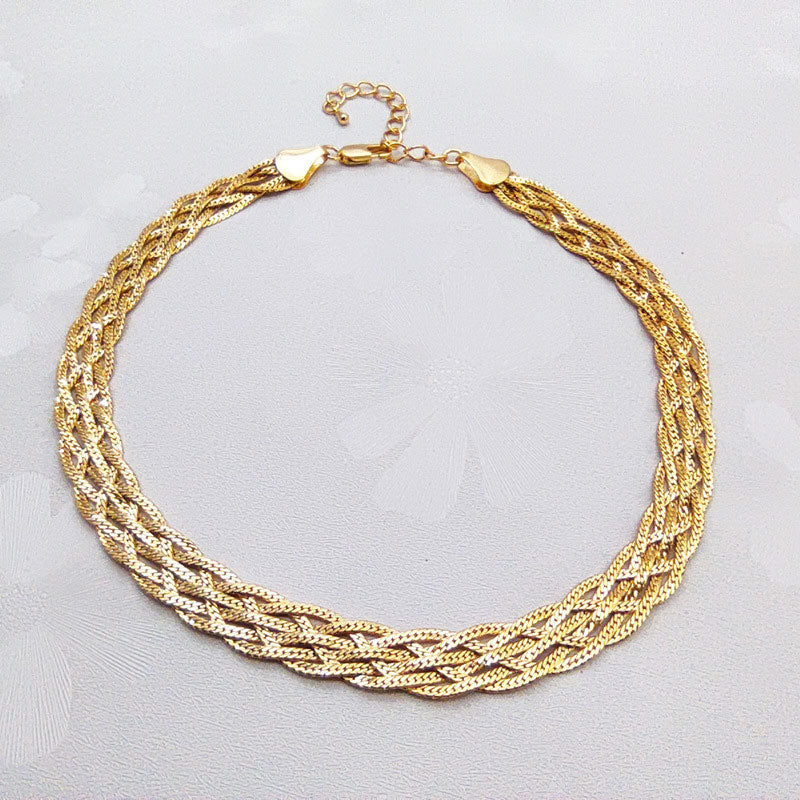 Plated Wheat Chain Braided Choker Necklace - Gold - Image 2