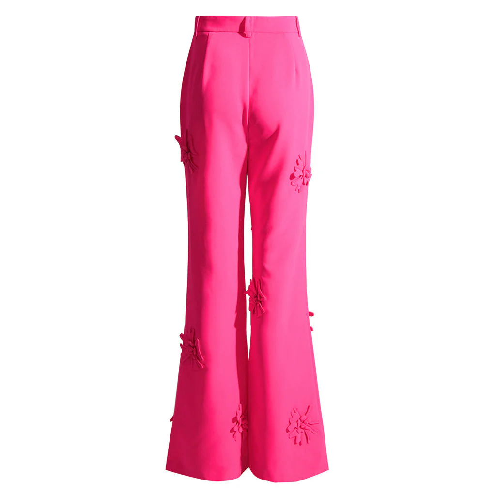 Modern Floral Appliqué High Rise Straight Leg Crepe Pants - Image 2